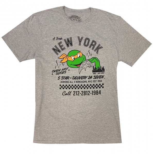 Teenage Mutant Ninja Turtles 'New York 24/7 Pizza' Grey Marl Adult T-Shirts